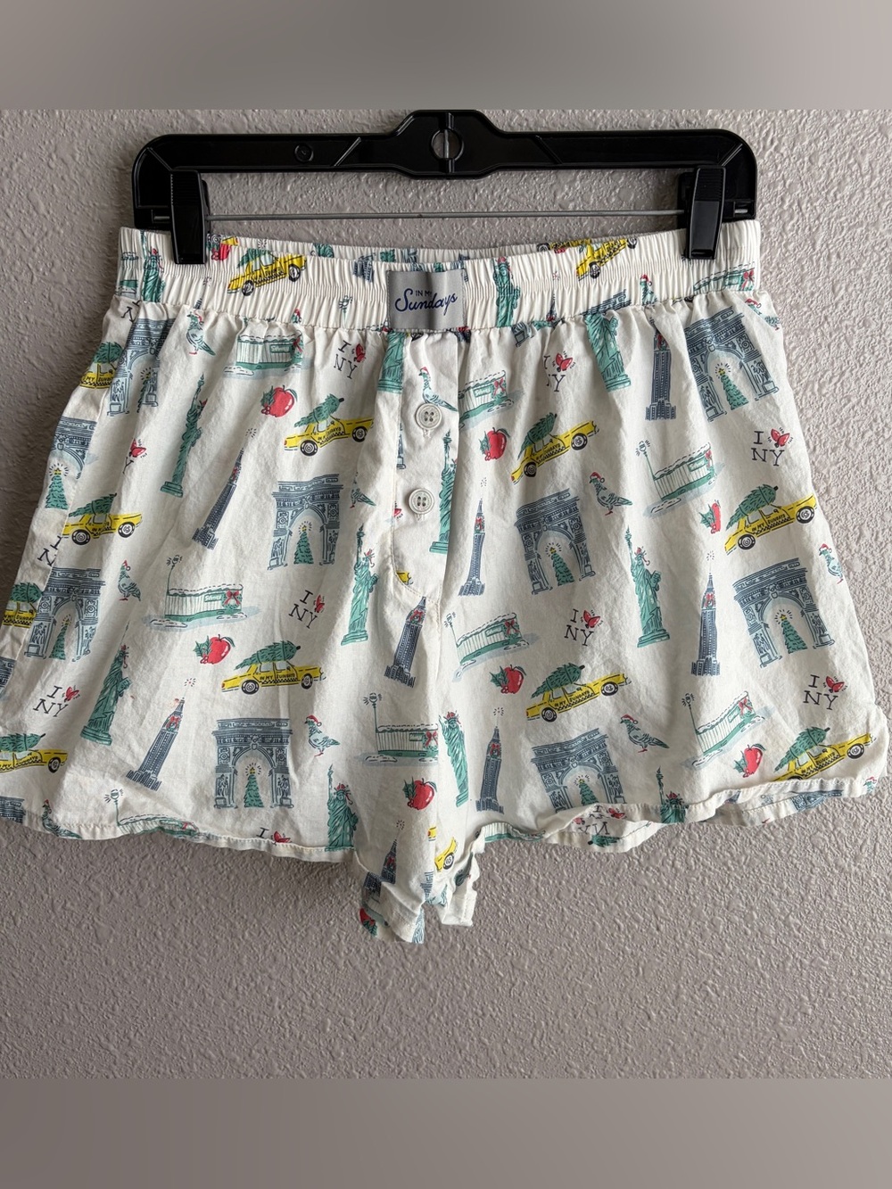 In My Sundays White New York City Christmas Print Cotton Pajama Boxer Shorts L